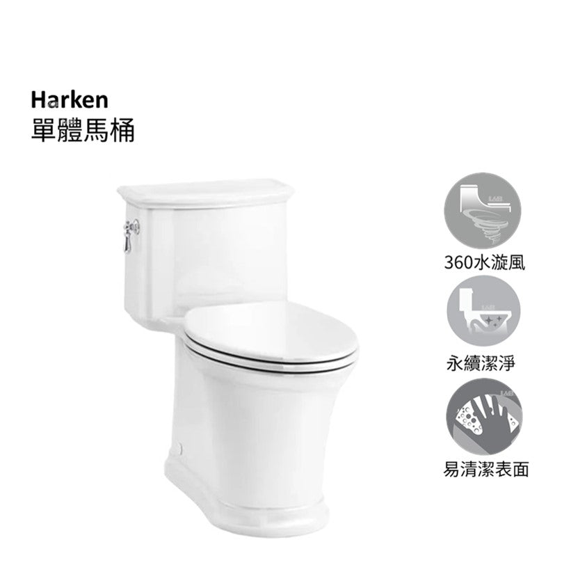 Harken 水旋風單體馬桶|K-22695T-SW-0(含馬桶蓋) | 白色| 裙包式馬桶缸體的當代衛浴設計 KOHLER 水漩風單體馬桶，最新沖水技術，讓您的衛浴保持潔淨無汙。 KOHLER Glaze高度玻化釉面，牢固防污表面，光潔耐用 加長座圈供額外的舒適度，同時擁有寬敞空間 省水：節約用水滿足綠建築標準 易清潔：一體式馬桶成為無縫且易於清潔的設計。 管距：305mm 馬桶蓋(K-22697-0) | 台南衛浴 設計師推薦-龍百KOHLER