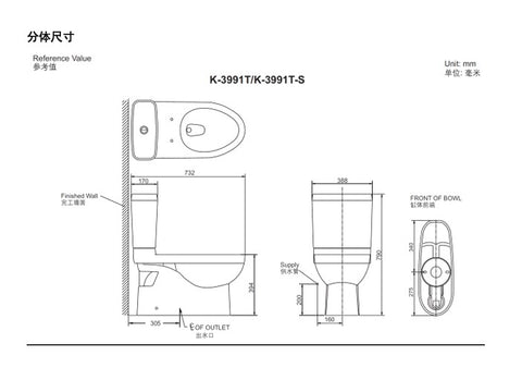 Reach 分體馬桶| K-3991T-HC-0 (含緩降馬桶蓋) | 安裝說明 | 現代設計配包覆式缸體  搭配緩降式馬桶蓋  法弧座圈  兩段式沖水量：大4.8L / 小號3.3L KOHLER GLAZE：防污易清潔之高度玻化釉面  商品型號：K-3836X-M-0+K-4087X-0 本商品包含以下型號： 缸體：K-3836X-M-0 Reach 分體馬桶底座 水箱：K-4979X-0 Reach 分體馬桶水箱 馬桶蓋：K-4087X-0 Reach 緩降馬桶蓋 商品尺寸：寬 385mm x 深 790mm x 高 780mm / 管距：305mm | 台南衛浴 設計師推薦-龍百KOHLER