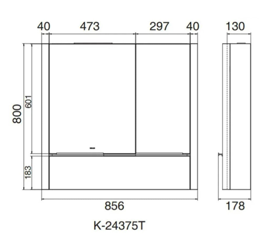 Maxispace 2.0 80cm鏡櫃 | K-24375T-NA | 特有便捷翻抽設計，方便收納常用的化妝品和保養品，不開鏡門也能輕鬆取出使用 均勻佈光的梳妝LED照明，配以4000K自然色溫，為梳妝一刻提供專業的輔助 隱藏式揮手感應燈控，輕輕揮手即可控製鏡燈及防霧電源開關 特有便捷翻抽設計，方便收納常用的化妝品和保養品，不開鏡門也能輕鬆取出使用 櫃內多處巧妙收納設計，吹風機支架、插座、小件置物架、面膜支架、磁力圈，各種物品專屬空間，一應俱全 鏡面配備電加熱防霧功能，時刻保持鏡面清晰  商品型號：K-24375T-NA  商品材質：櫃體（鋁合金），鏡子（無銅明鏡） 商品尺寸：寬 855mm x 深 178mm x 高 800mm | 台南衛浴 設計師推薦-龍百KOHLER