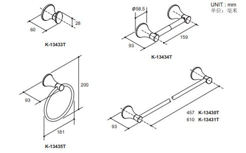 Coralais 浴巾架 | K-13458T | 豐富齊全的配件，可任意搭配，打造個性化浴室 優選環保材質 人性化的設計，使用更便利 強力耐腐蝕，防腐耐刮擦，比同行耐用標準超過兩倍，歷久如新 耐用金屬構造 KOHLER全新PVD電鍍層技術所生產，並通過嚴格之鹽霧測試合格，品質經久耐用  產品型號:K-13458T-CP、K-13458T-AF 產敏品顏色:拋光鍍鉻、法蘭金｜台南衛浴 設計師推薦-龍百KOHLER