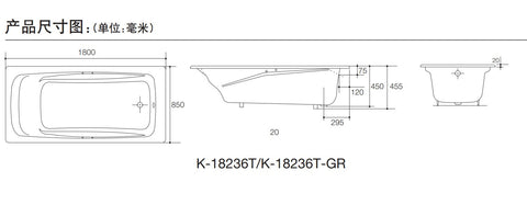 Repos 180cm崁入式鑄鐵浴缸 | K-18236T-0 | 鉑金般的品質，精緻精緻、設計出眾！ 科勒的浴缸產品，引發您個性化設計的浴室空間。的產品，款式與風格主題，讓您可以隨心所欲訂製來妝點自己的浴室 科勒亦與藝術界及設計界長期合作。 KOHLER的主導設計思想，希望您的浴室成為一個享受生活樂趣的空間。 適中的尺寸可滿足大多數浴室的需求 卓越的保溫性，且安靜 現代化的歐式設計 腰部支撐和扶手在沐浴時提供額外的舒適感  人性化的設計提供更舒適的體驗 尺寸：長 1800 毫米，高 450 毫米，寬  850 毫米，  產品型號：K-20612T-0 本商品價格含排水組件、扶手、浴枕：K-17295T、K-8598T-CP、K-1491T-7 材質：鑄鐵｜台南衛浴設計師推薦-龍百KOHLER