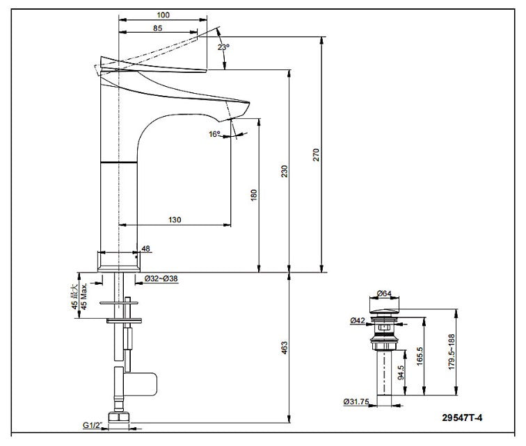 Fore Arc 單槍面盆龍頭 | K-29546T-4 | 安裝說明 | 我們設計的產品旨在為您提供功能性和風格的正確組合，為您的日常生活帶來舒適和輕鬆。 Fore Arc浴室水槽水龍頭的設計類似於流水，將提升您的浴室空間 強力耐腐蝕，防腐耐刮擦，比同行耐用標準超過兩倍，歷久彌新 預裝柔性供給管線簡化安裝  本龍頭以KOHLER全新PVD電鍍層技術所生產，並通過嚴格之鹽霧測試合格，品質經久耐用 | 台南衛浴 設計師推薦-龍百KOHLER