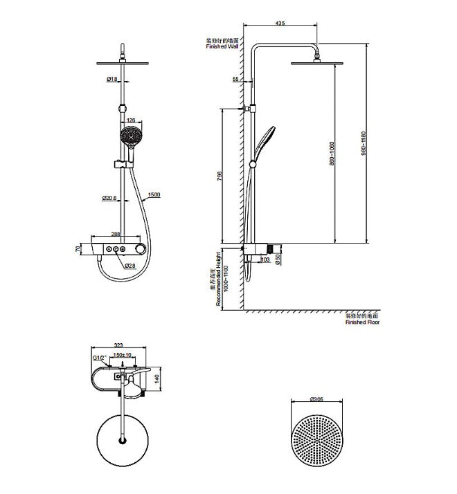 Fluence 三出水恆溫淋浴柱(含頭頂花灑、手持花灑、下出水、按鈕式) | K-38055T-9 | 安裝說明 | 全新按鍵操控設計，美觀實用，適合各式浴室風格 獨特的流線形平台設計，打造遠離塵囂的自在舒暢，匠心「光影」設計美到發光 323*140mm超大置物空間，盥洗用品輕鬆置放 雙WaterMind(頭頂+手持)，出水強勁如一，澎湃盡興 業界首創的專利花灑出水技術 - WaterMind仿生駕馭水：自動感應水壓強度，並相應自動調節出水孔徑，在不同水壓下都能滿足強勁，均勻的出水效果，淋浴舒適暢快 關停水流後，出水孔自動閉合，關水即停，有效減少滴漏，徹底告別頭頂花灑滴漏困擾 出水孔自動“開合”，每次出水時水垢被自然沖洗掉，有效防止水垢堵塞出水孔，無須繁瑣手動清理 流線形平台設計，不易積水垢，清潔省時省心｜台南衛浴 設計師推薦-龍百KOHLER