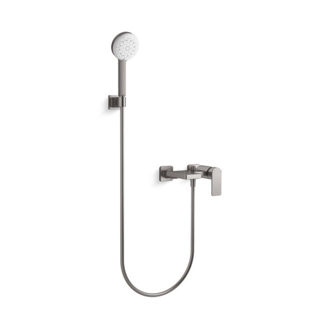 Parallel 浴缸淋浴龍頭 | K-23494T-4｜完整產品系列-提供全方位浴室解決方案 空間效能極大化-帶來更多存儲空間 強力耐腐蝕，防腐耐刮擦，比同行耐用標準超過兩倍，歷久彌新 本龍頭以KOHLER全新PVD電鍍層技術所生產，並通過嚴格之鹽霧測試合格，品質經久耐用 下出水功能：有 恆溫功能：無 手持花灑尺寸：Ø110x249mm 淋浴龍頭尺寸： 冷熱水管距：150mm 下出水口長：74-84mm｜台南衛浴 設計師推薦-龍百KOHLER