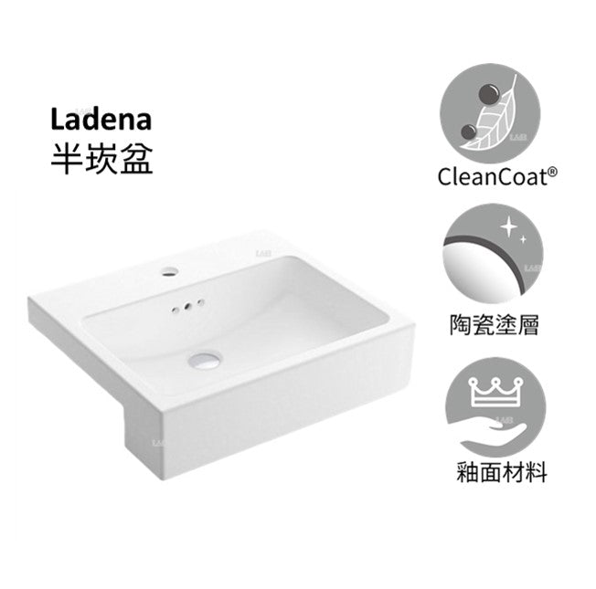 Ladena半崁盆 | K-72907K-1-0 | 時尚優質生活，”方便、舒適、美觀“是KOHLER 的主導設計思想。KOHLER 的陶瓷臉盆表面有獨特的涂層，質量精良不易留下斑點，刮痕或焦痕，令臉盆持久光潔；獨特的加深設計可以起到防止水花飛濺的作用，給您的使用帶來便利；創新的款式從傳統到現代，能配合不同的設計主題與要求，與其他產品完美搭配。 Ladena®以底部弧度和簡潔大氣的線條喚起休閒優雅感，其經典風格與多功能性令Ladena®成為誘人的選擇，亦能協調搭配傳統和現代的浴室 釉面陶瓷  單龍頭孔 有溢水口 商品尺寸：545 x 465 mm | 台南衛浴 設計師推薦-龍百KOHLER