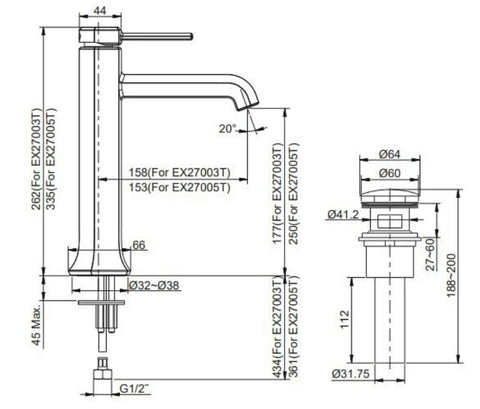 Occasion 加高面盆龍頭|K-EX27003T-4-BN、K-EX27003T-4-CP、K-EX27003T-4-CBL、K-EX27003T-4-AF、K-EX27003T-4-BMB、K-EX27003T-4-RGD、K-EX27003T-4-2MB、K-EX27003T-4-BL｜羅曼銀、拋光鍍鉻+霧黑、拋光鍍鉻、玫瑰金、摩登金、法蘭金、霧黑、霧黑+摩登金｜可拆卸落水頭，方便清潔殘留頭髮和污垢｜台南衛浴 設計師推薦-龍百KOHLER