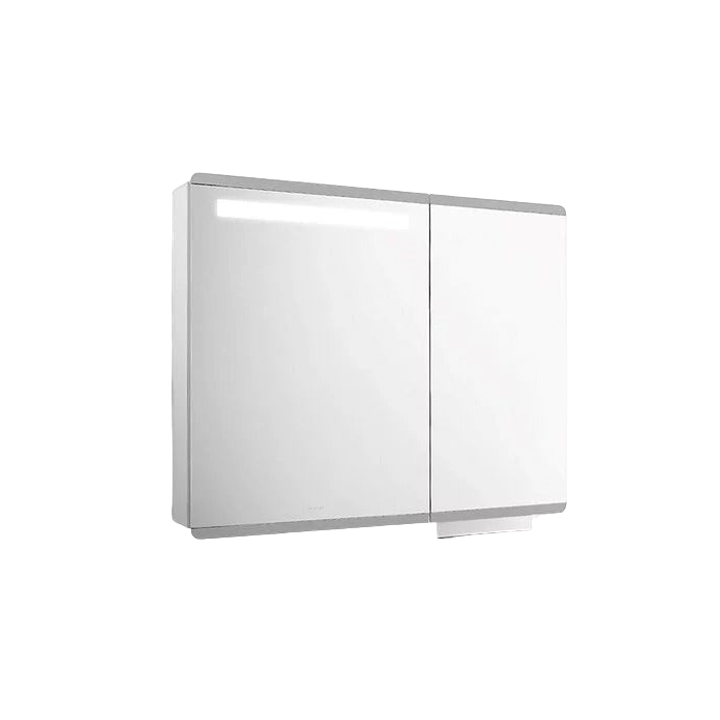 Family Care 100cm 鏡櫃 | K-32044T-NA(附插座) | 鏡門內嵌4000K自然色溫LED照明，同時照亮鏡前與櫃內，自然梳妝、輕鬆取物 櫃體左下方配備了揮手感應開關，只需輕輕一揮，便可控製鏡櫃照明開關 櫃內配備有全新多功能置物層，同時具備吹風機支架、置物架、磁力收納等多項巧妙空間收納功能 櫃體下方特有開放式置物架，常用物品拿取更便捷@鏡門圓角設計有效避免家中兒童、長者在使用時碰傷、擦傷，使用更安心 鏡面配備有防霧功能，使鏡櫃鏡面能適應浴室潮濕環境，時刻保證照鏡清晰，讓使用者無論何時都能享受舒適的照鏡體驗 可額外選配兒童鏡，使鏡面延展至更低處，兒童也可輕鬆照鏡（產品圖片中兒童鏡為選配件） 材質:櫃體(鋁合金)，鏡子(無銅明鏡) 支援電壓: 100-240V/ 50-60HZ 產品型號:K-32044T-NA (附插座) 尺寸: 976 x 152 x 790mm 本產品照明功能開關為底部揮手感應 | 台南衛浴 設計師推薦-龍百KOHLER